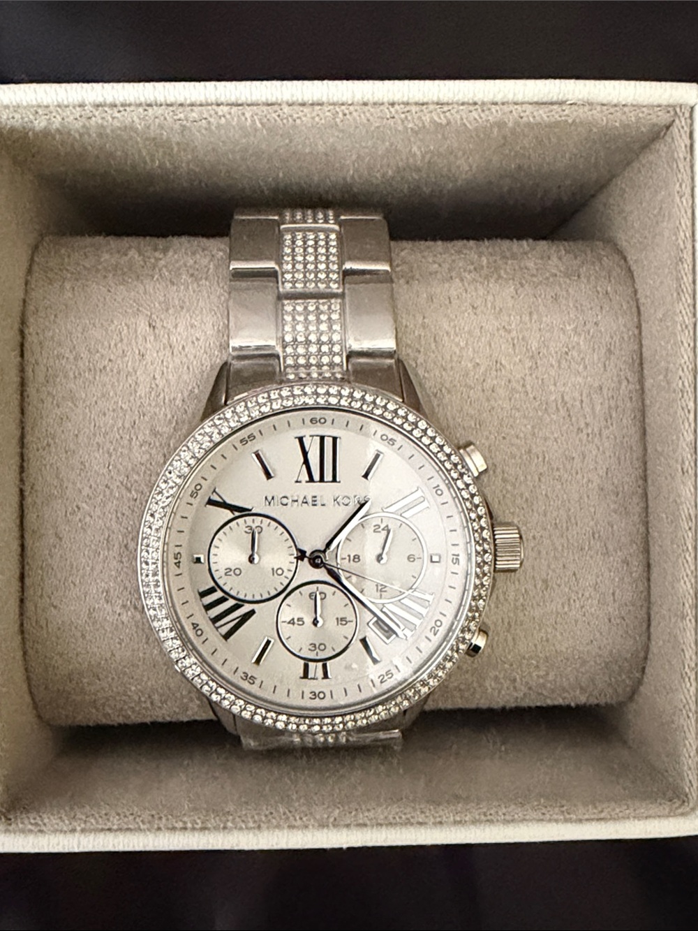Michael Kors Silver Crystal-Accented Women's Chronograph Watch